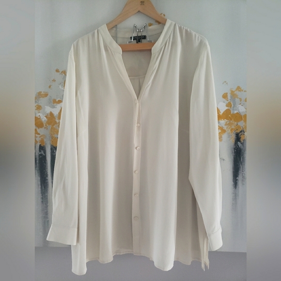 Eileen Fisher Tops - Eileen fisher 100% silk cream long sleeve blouse 1x